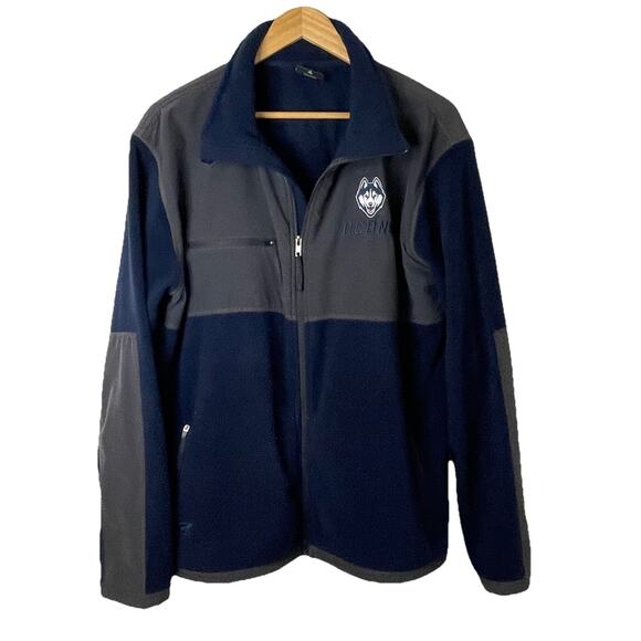 UCONN Huskies Zip Up Fleece Embroidered Jacket Colosseum NCAA Blue Gray Men XL - Picture 10 of 15